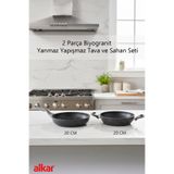 FİTHOME 2 Parça 20 CM Bio Granit Sahan ve Tava Seti Yanmaz Yapışmaz, Sağlıklı ve Dayanıklı Kullanım
