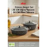 Fithome 20 cm Derin & 24 cm Pilav Tencere Seti Granit Döküm Tencere Seti Fırına Girebilir