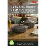Fithome 24 cm Derin & 32 cm Pilav Karnıyarık Granit Döküm Tencere Seti Fırına Uygun Büyük Boy