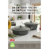 Fithome 24 cm Derin ve 24 cm Pilav Karnıyarık Granit Döküm Tencere Seti Fırına Uygun 2'li Set