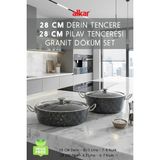 Fithome 28 cm Derin & 28 cm Pilav Karnıyarık 2'li Granit Döküm Tencere Seti Fırına Girebilir
