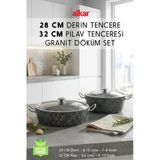 Fithome 28 cm Derin & 32 cm Pilav Karnıyarık Granit Döküm Tencere Seti – Fırına Girebilir Büyük Boy