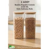 Fithome 2’li Bambu Kapaklı Büyük Boy Kare Hava Geçirmez Saklama Kabı - 2100 ml