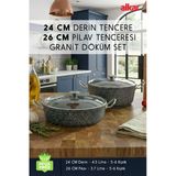 Fithome 2'li Orta Boy Tencere Set 24 cm Derin ve 26 cm Pilav Karnıyarık Granit Döküm Tencere Seti
