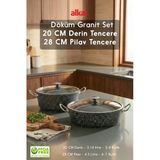 Fithome 2'li Tencere Seti 20 cm Derin Yemek 28 cm Basık Pilav ve Karnıyarık Tencere Seti Granit Döküm