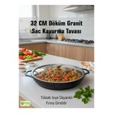 FİTHOME 32 CM Döküm Cam Kapaklı Sac Kavurma Tavası Yanmaz Yapışmaz Fırına Girebilir