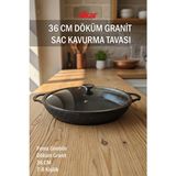 Fithome 36 cm Kapaklı Döküm Granit Sac Kavurma Tavası Fırında Kullanılabilir Siyah Alüminyum Malzeme