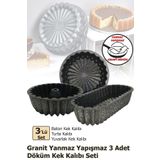 FİTHOME 3'lü Granit Döküm Kek Kalıbı Seti Turta Kalıbı Baton Kek Kalıbı Yuvarlak Kek Kalıbı Seti