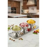 Fithome 4 Parça Çelik Dondurma Sunum Tepsisi Ayaklı Çerez Kasesi Stainless Steel