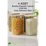 Fithome 4'lü Bambu Kapaklı Dikdörtgen 3100 ml Hava Geçirmez Gıda Saklama Kabı – 3.1 Litre