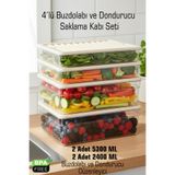 FİTHOME 4'lü Derin Sığ Buzdolabı Dondurucu Düzenleyici Saklama Kabı Mikrodalga Difriz Organizer Krem