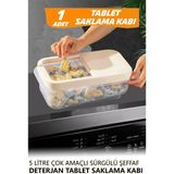 Fithome 5 Litre Çok Amaçlı Tablet Deterjan Saklama Kutusu Şeffaf Sürgülü Kapak Saklama Kabı