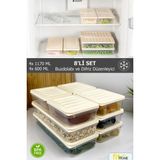 FİTHOME 8'li Buzdolabı ve Buzluk Düzenleyici Saklama Kabı Derin Dondurucu Düzenleyici 4x1170 ML 4x600 ML
