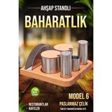Fithome Ahşap Stantlı Paslanmaz Çelik Baharatlık Tuzluk Peçetelik Seti Menaj Seti - MODEL 6