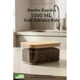 Fithome Bambu Kapak Contalı Hava Geçirmez Dikdörtgen Çay Kahve Gıda Bakliyat Saklama Kabı 1000 ml