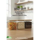 Fithome Bambu Kapaklı Dikdörtgen Hava Geçirmez Gıda Bakliyat Saklama Kabı 3’lü Set – 2100 ml