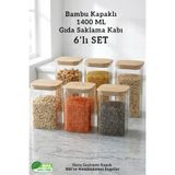 Fithome Bambu Kapaklı Kare 6’lı 1400 ml Hava Geçirmez Gıda Saklama Kabı Seti – 1.4 Litre