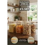 Fithome Bambu Kapaklı Kare 6’lı 2100 ml Hava Geçirmez Gıda Saklama Kabı Seti – 2.1 Litre Büyük Boy