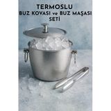 FİTHOME Buz Kovası ve Maşa Seti Paslanmaz Çelik Termoslu Buz Kovası