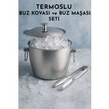FİTHOME Buz Kovası ve Maşa Seti Paslanmaz Çelik Termoslu Buz Kovası