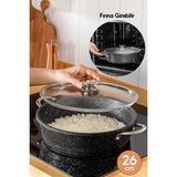 Fithome Döküm Granit Fırına Girebilir Yanmaz Yapışmaz Pilav Karnıyarık Tenceresi - Siyah - 26 CM