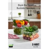 FİTHOME FrostyBox Büyük Boy Kapaklı Buzdolabı Düzenleyici & Dolap İçi Organizer Set 3 Adet