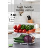 FİTHOME Frostybox Kapaklı Süzgeçli Büyük Boy 2'li Buzdolabı Düzenleyici ve Dolap İçi Organizer Set