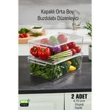 FİTHOME FrostyBox Kapaklı Süzgeçli Orta Boy Buzdolabı Düzenleyici ve Dolap İçi Organizer 2 Adet