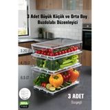 FİTHOME FrostyBox Süzgeçli Şeffaf Kapaklı Buzdolabı Düzenleyici ve Dolap İçi Organizer 3 Adet