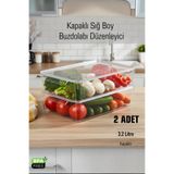 FİTHOME FrostyBox Süzgeçli Sığ Buzdolabı Düzenleyici ve Dolap İçi Organizer Kapaklı 2 Adet