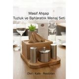 FİTHOME Masif Ahşap Tuzluk Baharatlık Menaj Seti Paslanmaz Kafe Restoran ve Oteller İçin Profesyonel Sunum