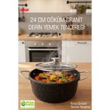FİTHOME Orta Boy Derin Döküm Granit Yapışmaz Fırına Girebilir Yemek Tenceresi 24 CM
