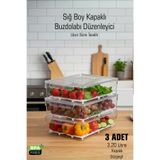 FİTHOME Sığ Boy FrostyBox Kapaklı Süzgeçli Buzdolabı Düzenleyici ve Dolap İçi Organizer 3 Adet