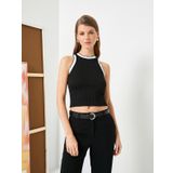 Fitilli Atlet Halter Yaka Beyaz Çizgi Detaylı
