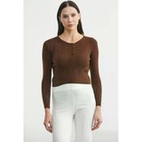 Fitilli Crop Triko Kazak - Kahve