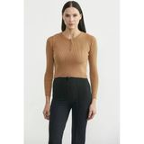 Fitilli Crop Triko Kazak - Karamel