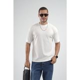 Fitilli Esnek Bisiklet Yaka Erkek Yarım Oversize Kalıp Tişört - Beyaz - 2XL