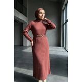 Fitilli Kuşaklı Tesettür Elbise 2226-08 Gül Kurusu - 46 - 48