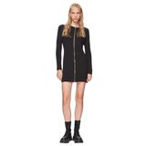 Fitilli Sıfır Yaka Fermuarlı Mini Triko Siyah Elbise SİYAH_200-BLACK M