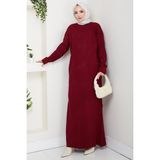 Fitilli Triko Elbise Bordo HM2247 - Standart