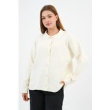 Fitilli Triko Gömlek Yaka Düğmeli Hırka (A92398-S-UST) BEYAZ SSTD