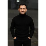Fitilli Triko Kazak 2'li Set Beyaz Siyah Regular Balıkcı Yaka Tam Boğazlı Triko Seti Modeli Kaza - Beyaz - Siyah - 2XL