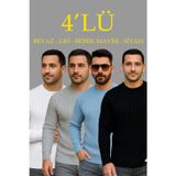 Fitilli Triko Kazak 4’lü Set – Beyaz, Bebek Mavisi, Gri, Siyah | Kalın Dokuma Pamuklu Regular