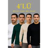 Fitilli Triko Kazak 4’lü Set – Beyaz, haki, bej, Siyah | Kalın Dokuma Pamuklu Regular Fit Bisi