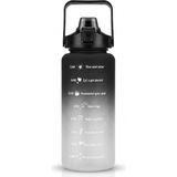 Fitmart 2 Lt Motivasyonel Sporcu Su Matarası Su Şişesi Bpa Free - Siyah - Beyaz