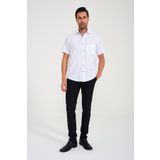 Fitmens Erkek Klasik Kısa Kol Açık Zemin Kutu Desen Keten Cotton Hediye Kutulu Gömlek - Beyaz Lacivert FS-000745