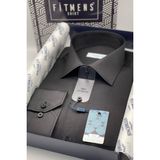 Fitmens Erkek Klasik Uzun Kol Gold Saten Hediye Kutulu Gömlek - Siyah - 3XL