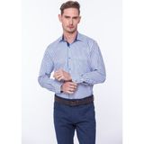 Fitmens Erkek Klasik Uzun Kol Kalın Çizgili Hediye Kutulu Gömlek - Beyaz Saks Mavi - 3XL