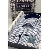 Fitmens Erkek Klasik Uzun Kol Renkli Kareli Hediye Kutulu Gömlek - Beyaz Lacivert - XL