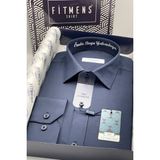 Fitmens Erkek Slim Fit Uzun Kol Ömür Boyu Yakandayım Nakışlı Hediye Kutulu Gömlek - Lacivert - 2XL